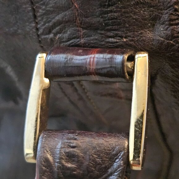 Vintage Eel Skin Genuine Leather Brown Handbag With Double Handles & Zip Closure - Picture 13 of 13